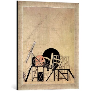 Gerahmtes Bild von Lyubov' Sergeevna Popova "Stage set design for the play 'The Magnanimous Cuckold' by F. Crommelynck, Meyerhold Theatre, Moscow, 1922", Kunstdruck im hochwertigen handgefertigten Bilder-Rahmen, 40x60 cm, Silber raya