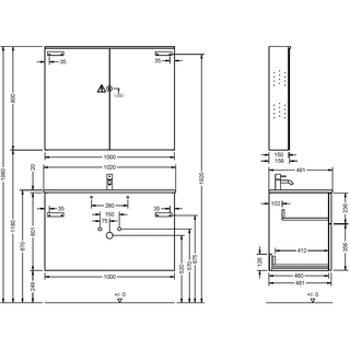 burgbad Eqio Badmöbel-Set 102 cm mit Keramik-Waschtisch Slim und Unterschrank mit Griffleiste G0251, mit Spiegelschrank, Badmöbel,