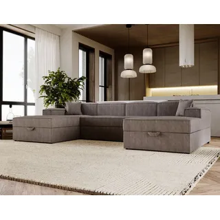 yourhouse24 Wohnlandschaft OASIS U, U-Form 320 cm, Cord, mit Schlaffunktion & Bettkästen