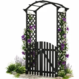 Mucola Rosenbogen Gartenbogen Holz mit Türen Durchgang 100 cm Schwarz