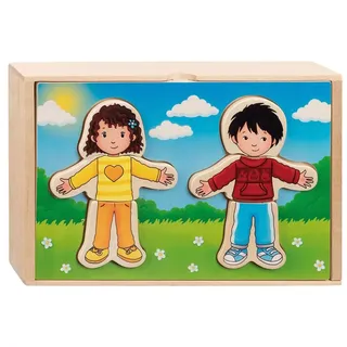 GoKi 57475 - Anziehpuppenpuzzle Junge und Mädchen, im Holzkasten