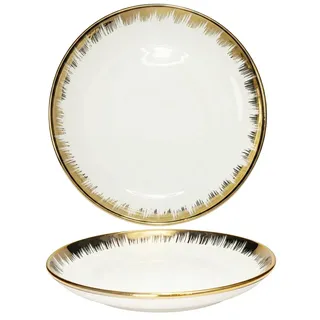 Moderne Kuchenteller & Frühstücksteller 23cm, 2er Set, Weiß Keramik Teller mit Goldrand, Modernes Vintage Geschirr für Dessert, Salat, Pasta, Snacks, Steak, Kleine Speiseteller, Luxus Dessertteller