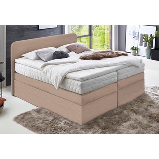 Boxspringbett WESTFALIA SCHLAFKOMFORT Komplettbetten Gr. Microvelours ohne Bettkasten-Ohne Topper, Liegefläche B/L: 90 cm x 200 cm, Gewicht bis: 80 kg H2, Bonnell-Federkernmatratze, braun (dunkelbeige) Boxspringbetten ohne Bettkasten wahlweise mit