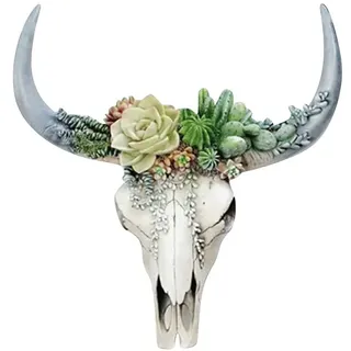 ikasus Stierkopf Harz Wanddekoration,Polyresin Stier Bulle Longhorn Kopf,Blume Kuh Schädel Wanddekoration Kinderzimmer Dekor, Simulation 3D Tier Kuh Schädel für den Innenbereich,In-/Outdoor