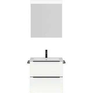 nobilia® Badmöbel-Set Levere, (2-St., vormontiert, mit Soft-Close), Hochglanz, inkl. Spiegel mit Touch-Sensor, in vier Breiten weiß 61 cm x 169 cm x 48,7 cm