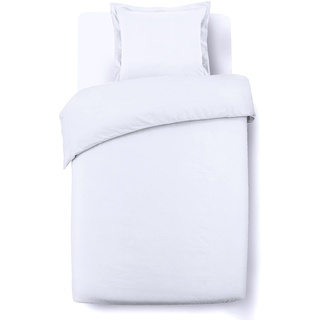 Vision - Bettwäsche Flanell – Weiß – wendbar – Bettbezug 140 x 200 cm mit 1 Kissenbezug 65 x 65 cm – 100 % Baumwolle Flanell