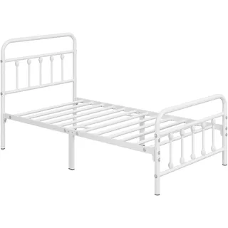Yaheetech Bettrahmen Vintage Stil 90 x 200 cm Metallbett Bettgestell aus Metall mit Lattenrost, Modern Gästebett Jugendbett, Weiß