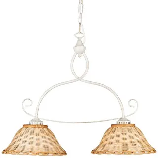 Helios Leuchten Pendelleuchte Rattan, Korblampe, Rattanlampe skandinavischer Stil, Boho Hängelampe, für Esstisch Wohnzimmer Küche, handgefertigtes Produkt weiß