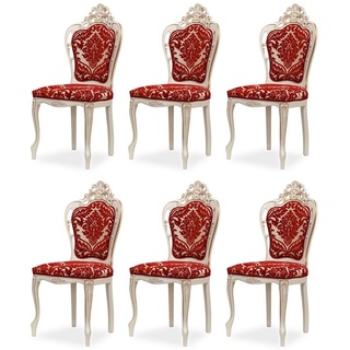 Casa Padrino Luxus Barock Esszimmer Stuhl 6er Set mit elegantem Muster Rot / Weiß / Beige / Gold - Barockstil Küchen Stühle - Prunkvolle Luxus Esszimmer Möbel im Barockstil - Edel & Prunkvoll