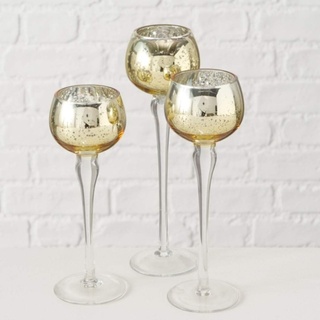 Windlicht Minou Deko Vase Glas lackiert Gold H 18-22 cm 3er Set