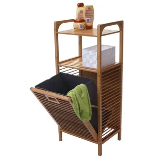 Regal mit Wäschekorb HWC-B94, Wäschebox Wäschesammler Wäschebehälter Standregal Aufbewahrung, Bambus 95x40x30cm 28l