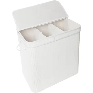Relaxdays Wäschekorb mit Deckel, 150 l, 3 Fächer, HxBxT: 61,5 x 61 x 41,5 cm, Badezimmer Wäschetruhe, Weiß