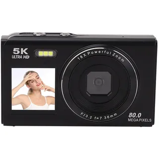 Tonysa 5K Digitalkamera für Fotografie, 80 MP Dual Bildschirm, Autofokus, 18 Fach Optischer Zoom, WLAN, Eingebauter Blitz, ideal für Reise und Anfänger (Schwarz)