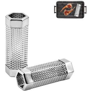 QIUMING Pellet Smoker Tube Accessories Smoke Generator Stainless Steel Smoker Box BBQ Rustproof Smoker Box Räucherbox aus Edelstahl für Gasgrills, Holzkohlegrills und Elektrogrills (15 * 5cm)