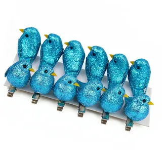 Vorkhuaeri Künstliche Weihnachts Rotkehlchen zum Anklipsen, glitzernder Vogel, Weihnachtsbaum Dekoration, Mini Vögel Bastel Dekor Sets für Zuhause, Garten, Party, Geschenk Xmas (Blue)