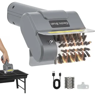 Elektrische Grillbürste für Gasgrill, Holzkohlegrill, Kugelgrill, Elektrogrill & Grillrost – Kabellos & wiederaufladbar mit abnehmbarem Edelstahlkopf (1 Ersatzkopf inklusive)