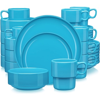 LOVECASA Tafelservice porzellan, 32-teiliges Kombiservice Set, Ess Geschirrset für 8 Personen | Speiseteller, Tassen, Dessertteller und Schüsseln, Marineblau