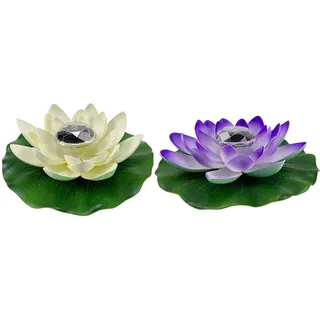 Yeehliny Lotusblüten-Licht, künstliche schwimmende Lotusblumen, Solar-Licht, Solar Lotusblüte, Pool-Licht, Schwimmender Künstlicher Lotus Laterne, Solarleuchte, Teich Dekoration (Weiß+Blau)