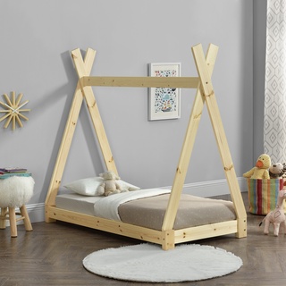 [en.casa] Kinderbett Onejda in Tipi-Design Natur Holz 70x140 cm
