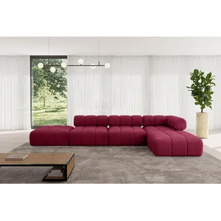 altdecor Eckcouch Samt 3-Sitzer Bordeauxrot