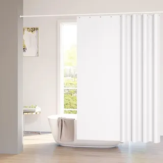 Woltu Duschvorhang 200x200 cm, Badezimmer Vorhang, Schimmelresistent, Antibakteriell und Wasserdicht, Waschbarer Polyesterstoff, Weiß mit 12 Duschvorhangringen für Badewanne und Dusche