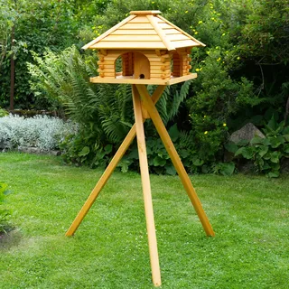 Deko-Shop-Hannusch Vogelhaus wahlweise mit Ständer und Solarbeleuchtung, Verschiedene Dachfarben möglich, Premium Vogelvilla mit Silo, Holz, V20