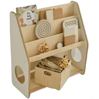 Babywood Bücherregal aus Holz für Kinder | Kinderregal mit 2 Spielzeugkisten | Montessori Kinderbücherregal | sicheres Bücherregaler | Bücherregal für das Kinderzimmer