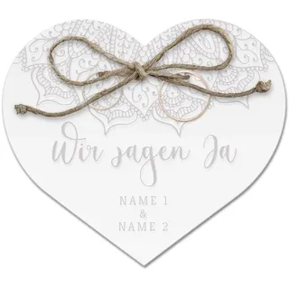 Acrylglas Ringkissen personalisiert zur Hochzeit Standesamt mit Lasergravur mit individuellen Namen und Datum klein und modern - Mandala