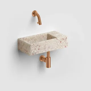 Clou Flush 3 Ecorazzo-Handwaschbecken 36 x 18 cm mit Ablage rechts, ohne Hahnloch, Badkeramik, terra hell