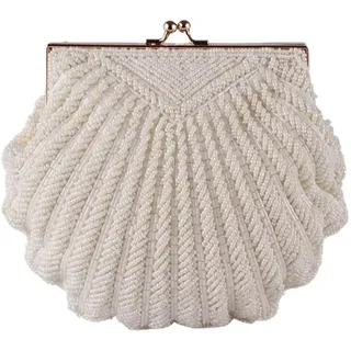 WDSBZNB Muschel Tasche Abendtaschen Damen Clutch Abend Clutch Hochzeit Braut Handtasche Perlen Perlen Mode Muschel Kette Party Taschen(Beige)