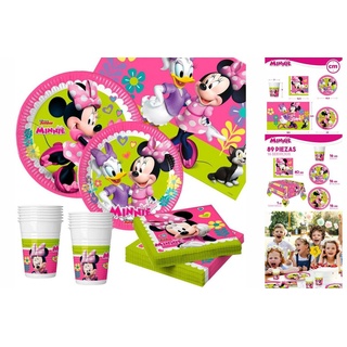Disney Minnie Mouse Einweggeschirr-Set Set Partyartikel Minnie Mouse Happy Deluxe 89 Stücke 16 bunt