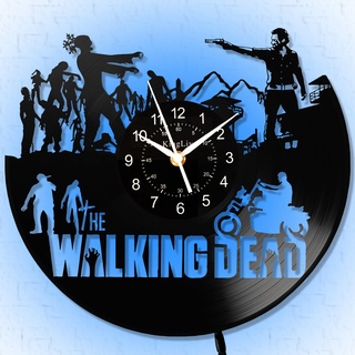 KingLive Walking Theme Dead Vinyl Record Clock, 30,5 cm LED-Wanduhr, Glow in The Dark Record Geschenk für Walking Dead Fans, 7 Farben Nachtlicht, stille Uhr für Wohnzimmer Schlafzimmer