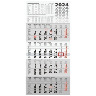 RIDO Monatskalender, für 2024, 4 Monate im Überblick grau|rot|schwarz|weiß