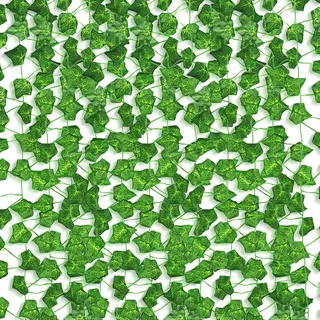 Künstliche Efeu, 12 Stück, künstliche Efeu-Girlande, künstliche Rebe, grüne Blätter, Hängepflanze, für Hochzeit, Party, Garten, Heimdekoration