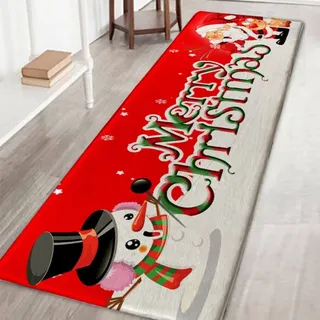 Weihnachtsteppich 3D Rutschfest Weihnachtsdruck Teppich Wohnzimmer Boden Küche Badezimmer Teppich Weihnachtsmann & Reh Weihnachtsbaum Schneemann