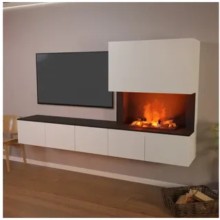 GLOW FIRE Elektrokamin CW5 Links Wasserdampf Kamin- Wohnwand mit Kamin, Sideboard mit Kamin, Wasserdampfkamin mit 3D Feuer und Knisterfunktion schwarz|weiß