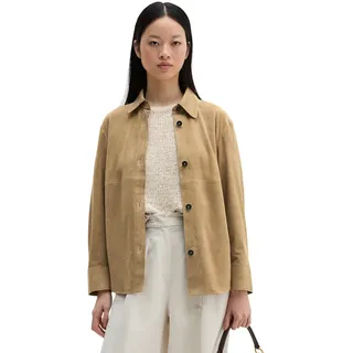 Marc O'Polo Langarmbluse MARC O'POLO "aus weichem Ziegen-Veloursleder", Damen, Gr. 38, beige (earthy taupe), Obermaterial: 100% Leder. Futter: 100% Baumwolle, unifarben, regular fit, Blusen