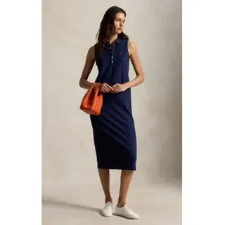 Polo Ralph Lauren für Damen. 211968292002 Marinefarbenes Polokleid aus Stretch-Baumwolle (XXS), Lässig, Ärmellos / Hosenträger
