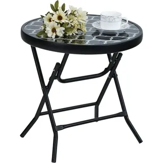 Phivilla - Klappbar Runder Beistelltisch Glas aus Metall Gartentisch Kaffeetisch Klein Balkontisch wetterfest pflegeleicht für Balkon Garten Terrasse