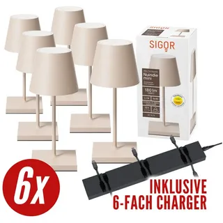 SIGOR LED Tischleuchte 6x Nuindie mini USB-C 250mm dünenbeige + 1x Charger, Dimmbar, LED fest integriert, Warmweiß beige