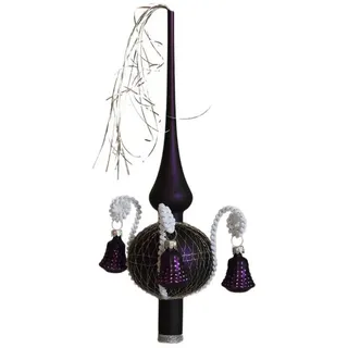 Lauschaer Glas Christbaumspitze Weihnachtsbaumspitze mit Formglöckchen, umsponnen mit Leonischem Draht, mundgeblasen, handdekoriert, handbemalt, in Lauscha hergestellt lila