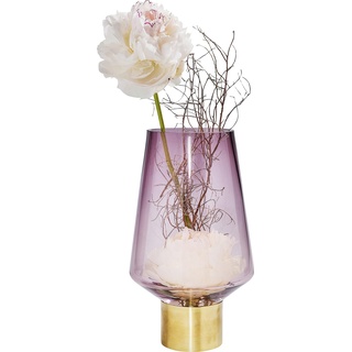 Kare Design Vase Noble Ring, Lila Vase mit Sockel in der Farbe Gold, Ovale Optik, Glasvase für das Wohnzimmer, Dekoratives Accessoire aus Glas, Blumenvase, , rosa/pink, 26x16x16cm