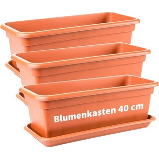 2friends Blumenkasten 40cm mit Untersetzer – 3er-Set Balkonkästen, Terracotta, Hochwertiger Kunststoff, Made in EU