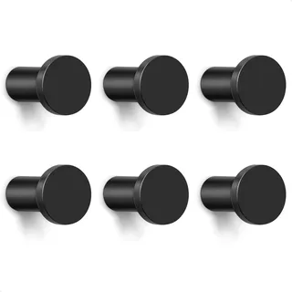 GUWINA 6 Stück Kleiderhaken Schwarz Runde Metall-Garderobenhaken (25 mm) | Aluminium-Garderobenhaken, Rostfrei, Wandhaken Schwerlast zum Schrauben, für Garderobe, Küche, Badezimmer, Kinderzimmer