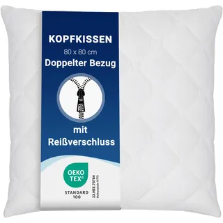 ZOLLNER Kopfkissen - Made in Europe – Polyesterfüllung - Bezug aus hochwertigem Mischgewebe - waschbar bis 60°C - 80x80 cm - Hotelqualität