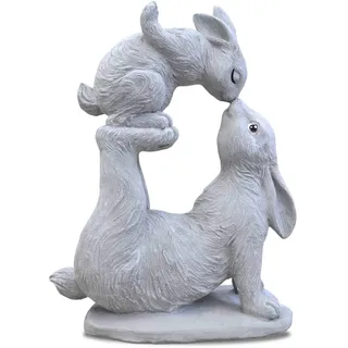 Thaiboo OsterHasen Garten Figur massiv Deko Stein HAB Dich LIEB Hase (Hasen Mama und Kind)