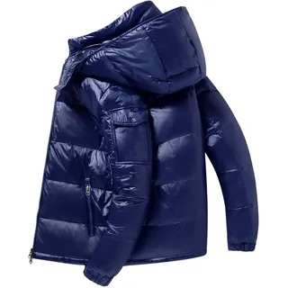 Puffer Jacke Herren Warme Winterjacke Kurze Einfarbig Glänzend Reißverschluss Puffermantel Wintermantel Mit Kapuze