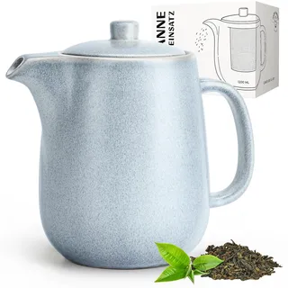 Happy Lemuro Keramik Teekanne mit Siebeinsatz - 1,2 l - Blau | Teapot, Tee Zubehör, Tea Pot, Steingut Teezubereiter für Losen Tee, tropffrei & robust