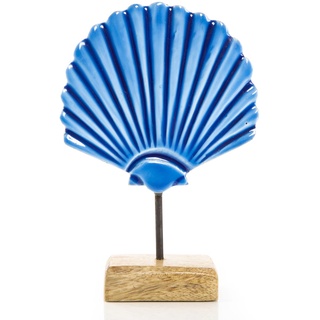 Logbuch-Verlag Blaue Muschel Figur auf Stab Holz Keramik mediterrane Deko maritim Meer Stranddeko 19 cm