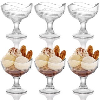 SOUJOY 6 Stück Glas-Dessertschalen, 320 ml, Eisbecher mit Fuß, transparenter Parfait-Obstbecher für Eisbecher, Eis, Cocktail, Salat, Gewürze, Kleinigkeit